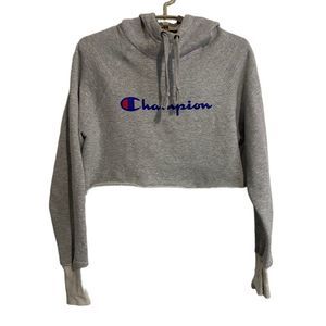 Champion Micro Crop Hoodie Gray Champion Logo Hoodie-Small